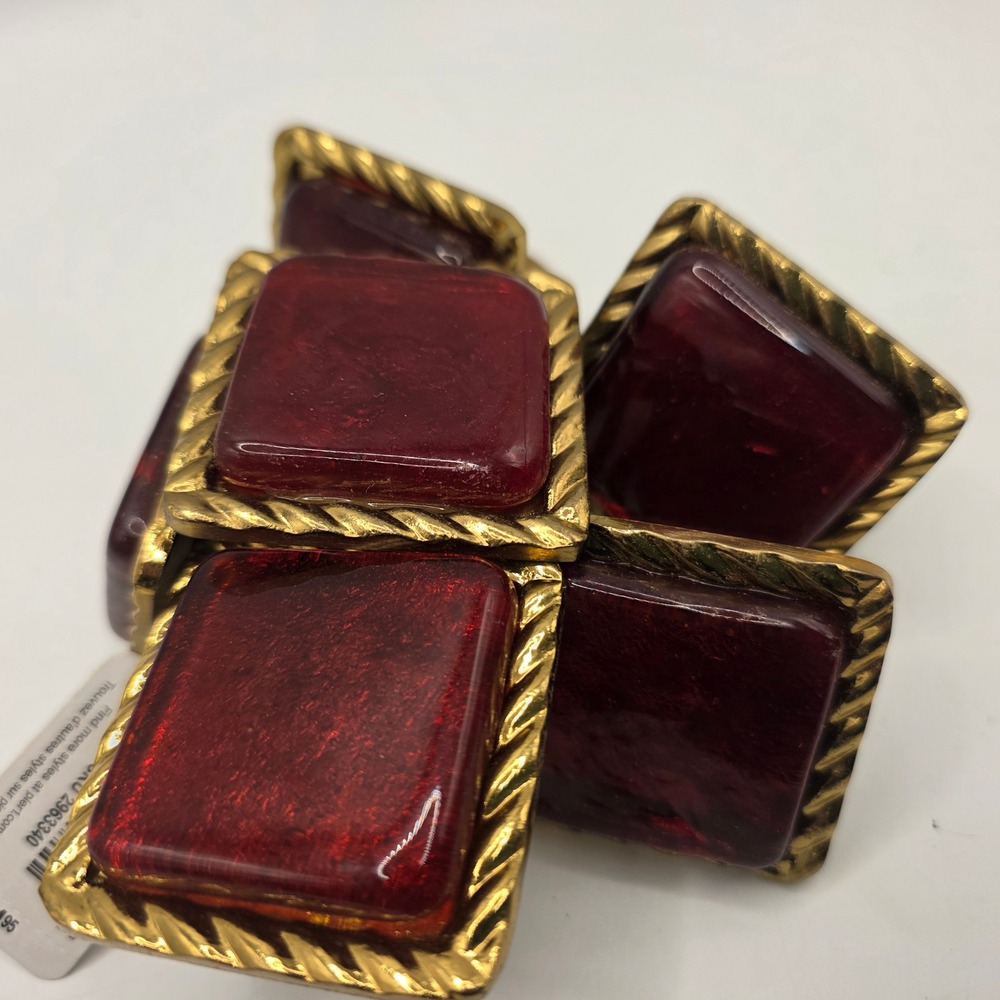 Pier 1 Imports Set of 6 Red Square Resin Gold Rope Napkin Rings SKU 2963340 NEW